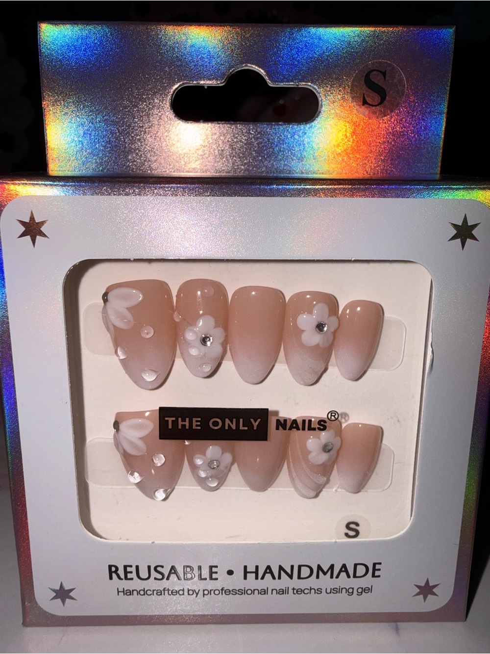 The Only Nails Nude White Floral Press-On Set